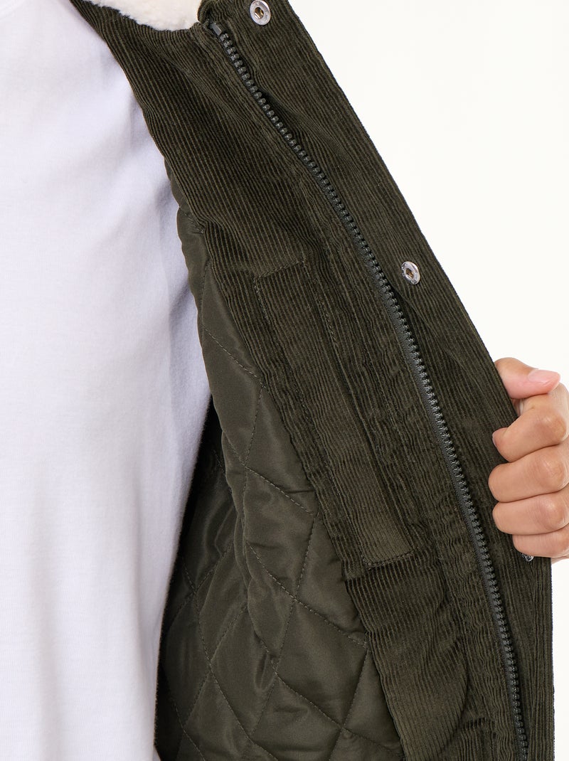 Blouson en velours côtelé col effet moutonné Vert - Kiabi