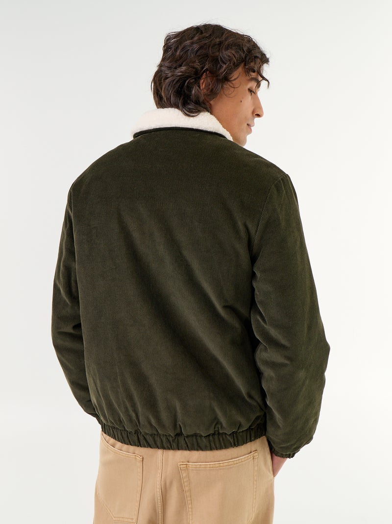 Blouson en velours côtelé col effet moutonné Vert - Kiabi
