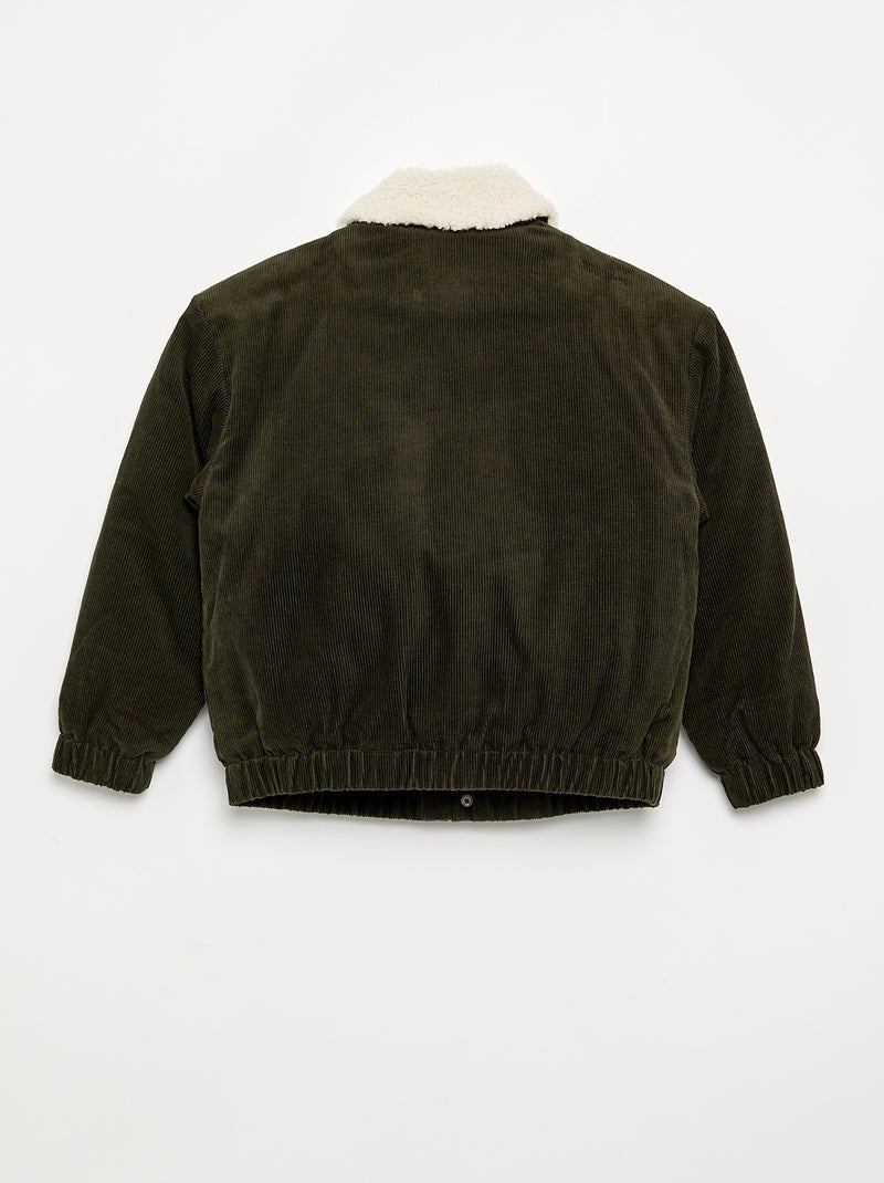Blouson en velours côtelé et col moutonné Vert - Kiabi
