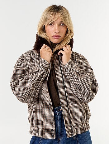 Blouson esprit lainage oversize avec col en fourrure amovible