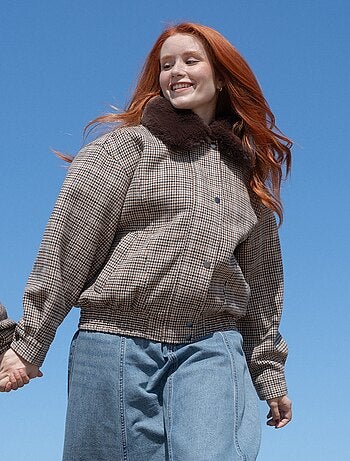 Blouson esprit lainage oversize avec col en fourrure amovible
