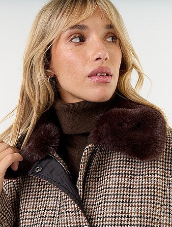 Blouson esprit lainage oversize avec col en fourrure amovible