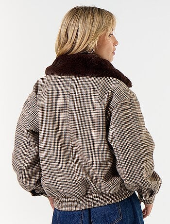 Blouson esprit lainage oversize avec col en fourrure amovible