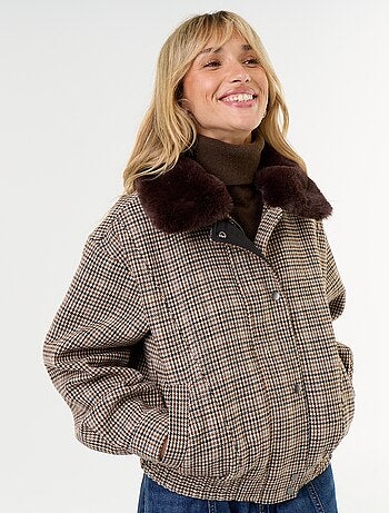 Blouson esprit lainage oversize avec col en fourrure amovible