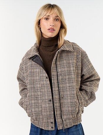 Blouson esprit lainage oversize avec col en fourrure amovible