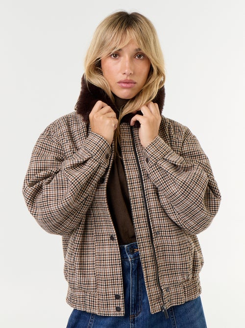 Blouson esprit lainage oversize avec col en fourrure amovible - Kiabi Blouson esprit lainage oversize avec col en fourrure amovible - Kiabi