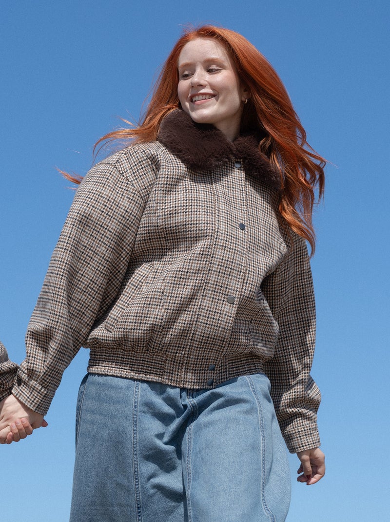 Blouson esprit lainage oversize avec col en fourrure amovible Beige - Kiabi