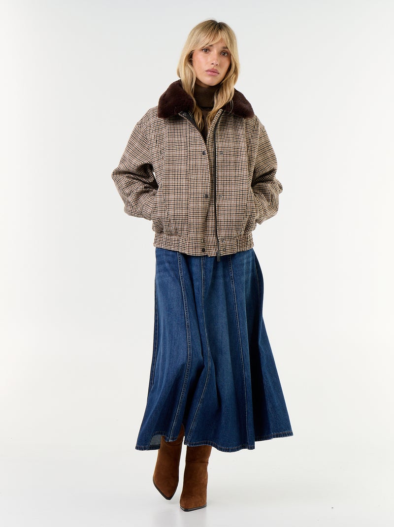 Blouson esprit lainage oversize avec col en fourrure amovible Beige - Kiabi