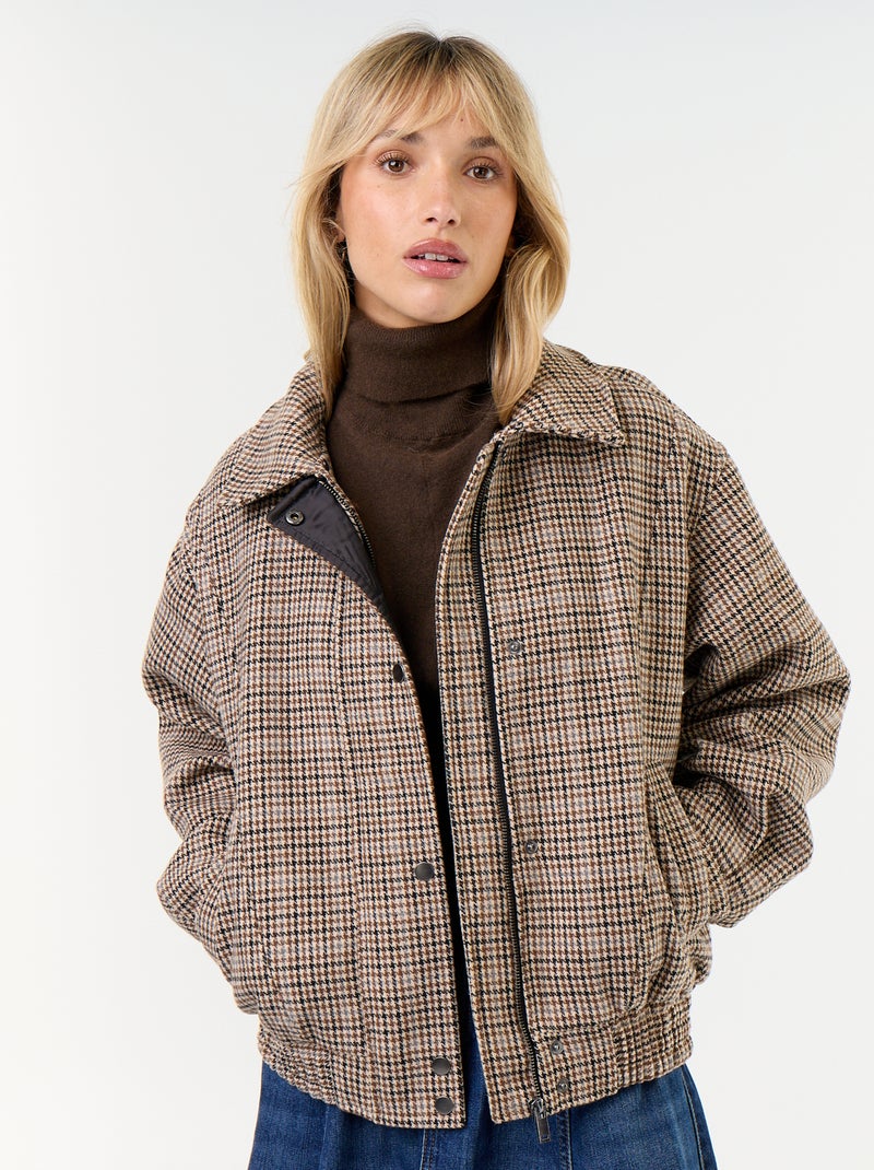 Blouson esprit lainage oversize avec col en fourrure amovible Beige - Kiabi