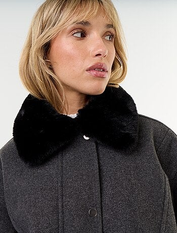 Blouson esprit lainage oversize avec col en fourrure amovible
