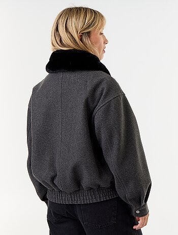 Blouson esprit lainage oversize avec col en fourrure amovible