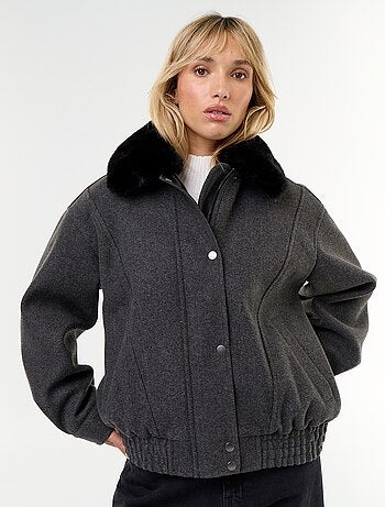 Blouson esprit lainage oversize avec col en fourrure amovible