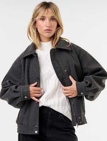 Blouson esprit lainage oversize avec col en fourrure amovible