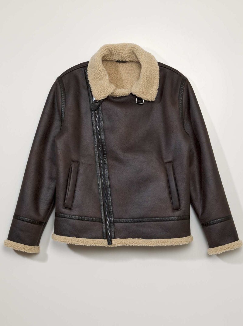 Blouson façon aviateur avec effet moutonné Marron - Kiabi