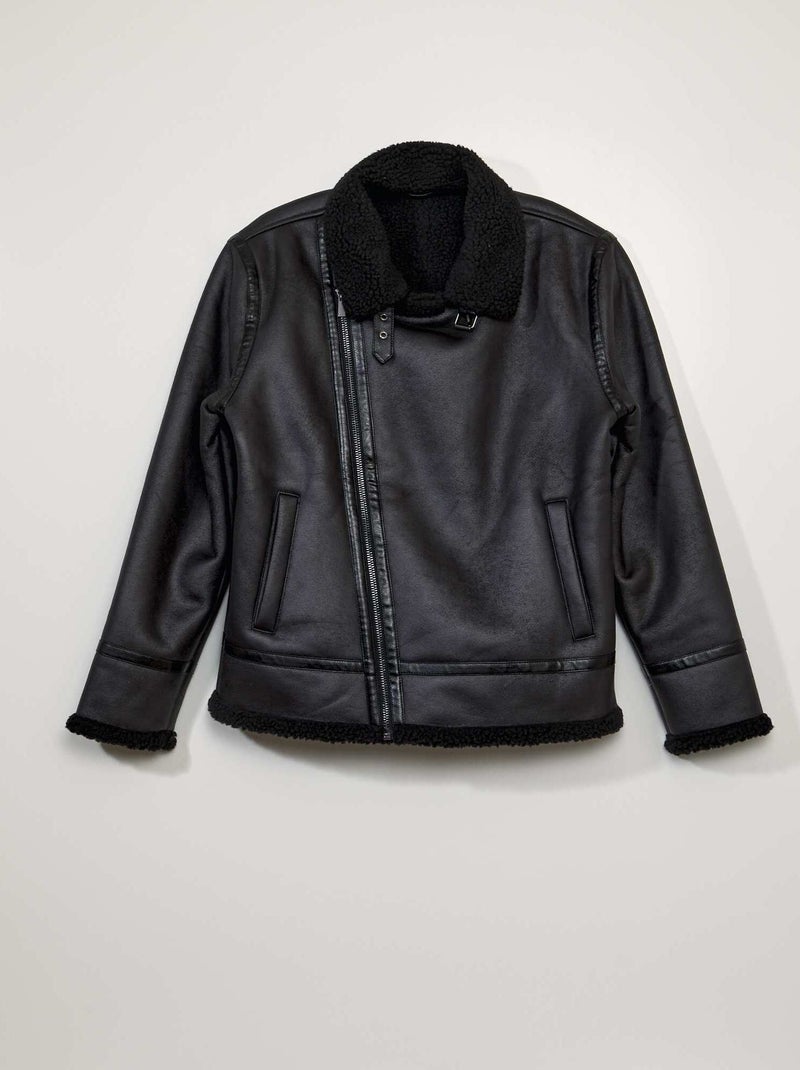 Blouson façon aviateur avec effet moutonné noir - Kiabi