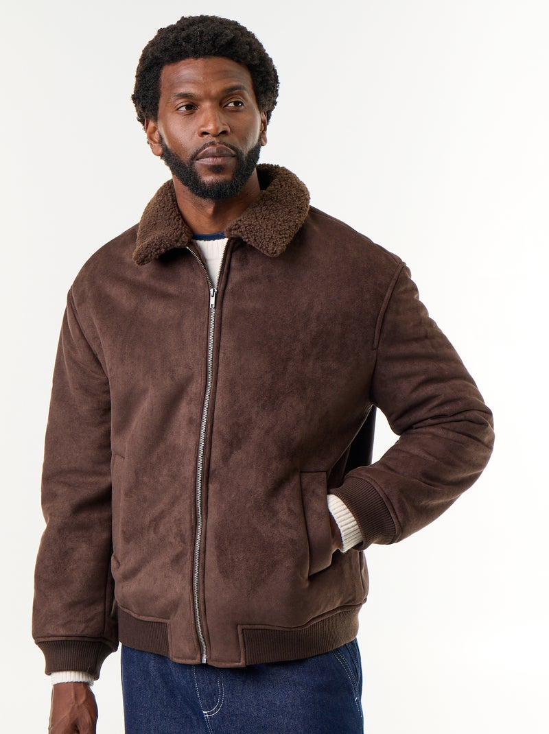 Blouson façon peau lainée Marron - Kiabi