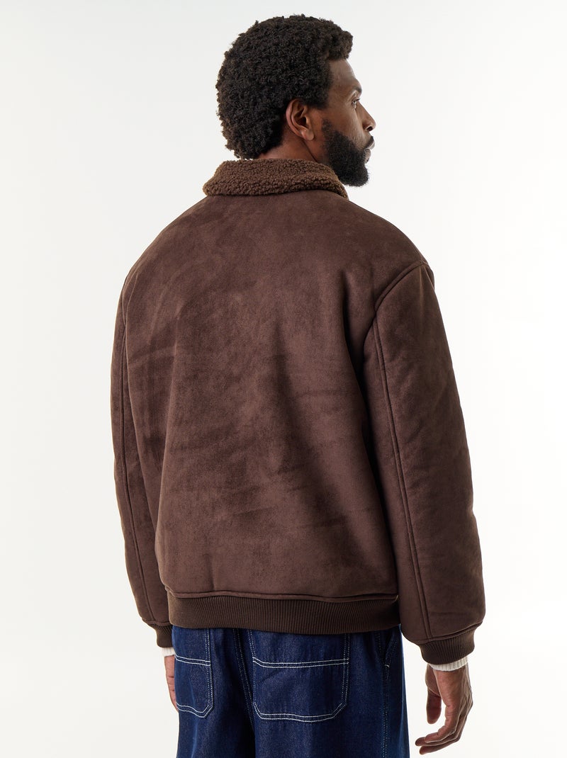 Blouson façon peau lainée Marron - Kiabi