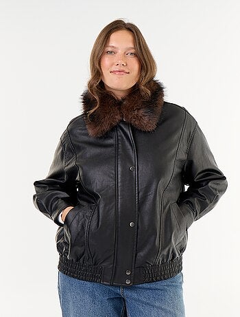 Blouson faux cuir oversize avec col en fausse fourrure amovible
