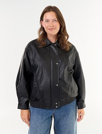 Blouson faux cuir oversize avec col en fausse fourrure amovible