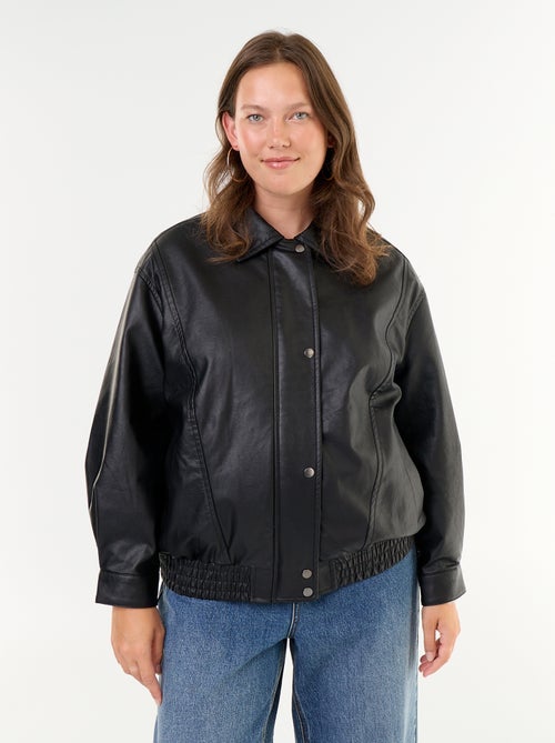 Blouson faux cuir oversize avec col en fausse fourrure amovible - Kiabi
