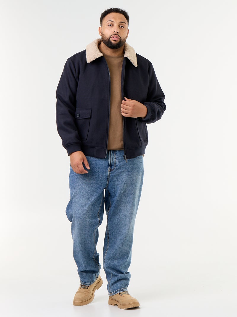 Blouson faux lainage avec col effet moutonné Bleu - Kiabi