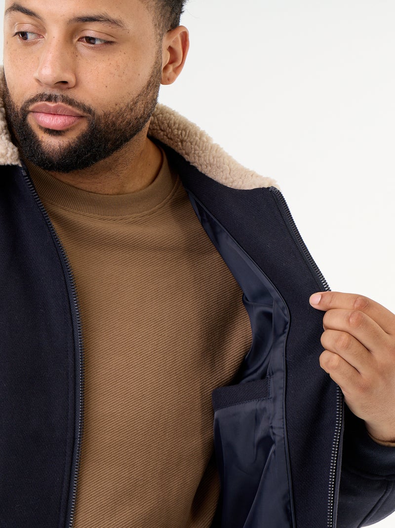 Blouson faux lainage avec col effet moutonné Bleu - Kiabi
