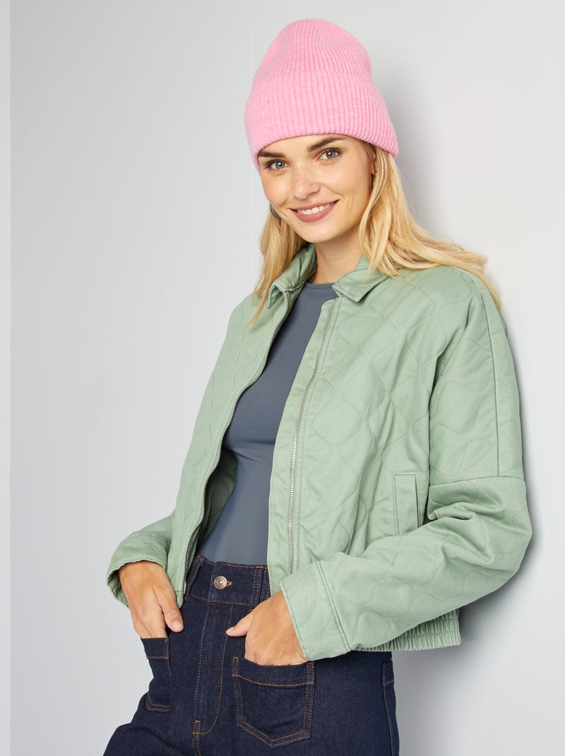 Blouson matelassage fantaisie en denim Vert - Kiabi