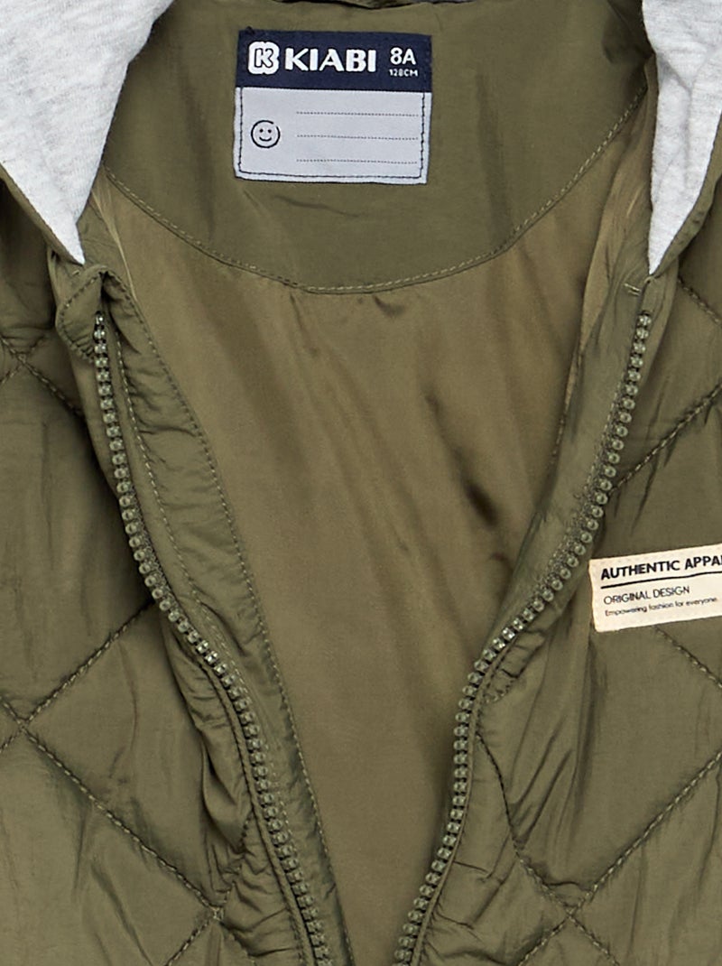 Blouson matelassé à capuche Kaki - Kiabi