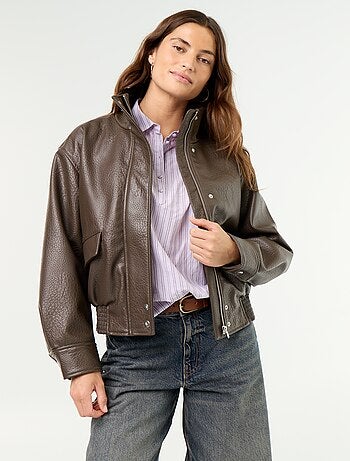 Blouson oversize en simili à col montant