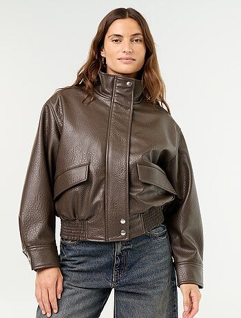 Blouson oversize en simili à col montant
