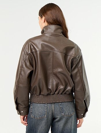 Blouson oversize en simili à col montant
