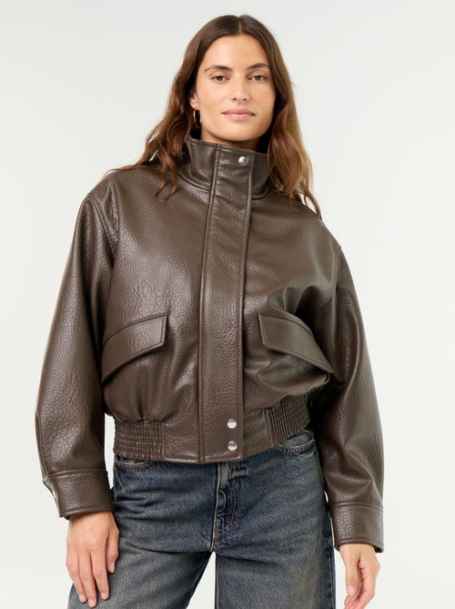 Blouson oversize en simili à col montant - Kiabi