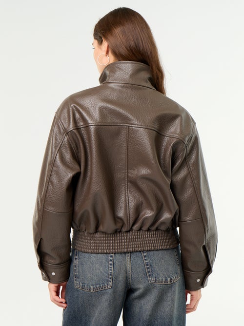 Blouson oversize en simili à col montant - Kiabi