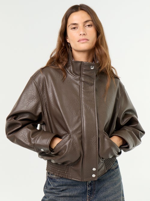 Blouson oversize en simili à col montant - Kiabi