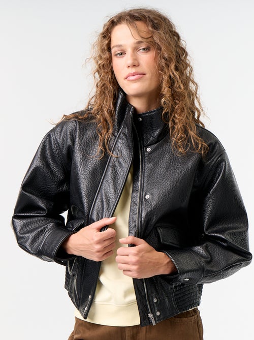 Blouson oversize en simili à col montant - Kiabi