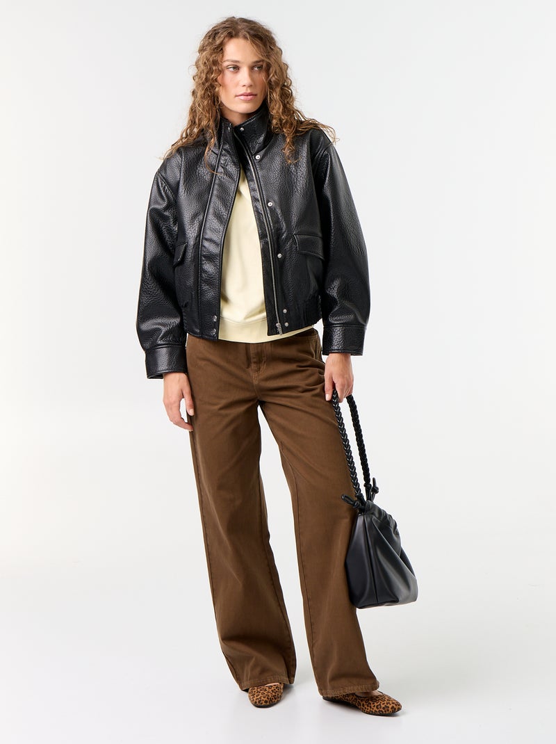 Blouson oversize en simili à col montant Noir - Kiabi