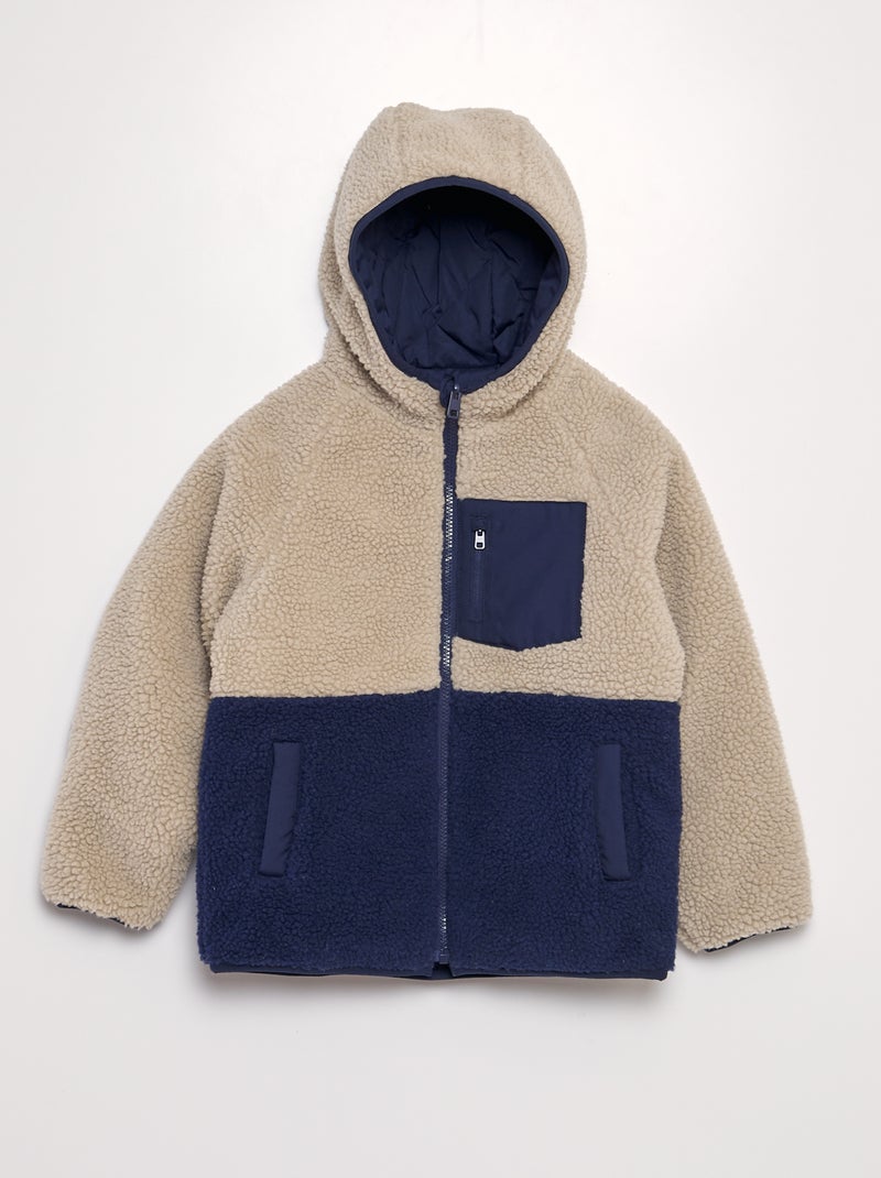 Blouson réversible effet moutonné Beige/bleu - Kiabi