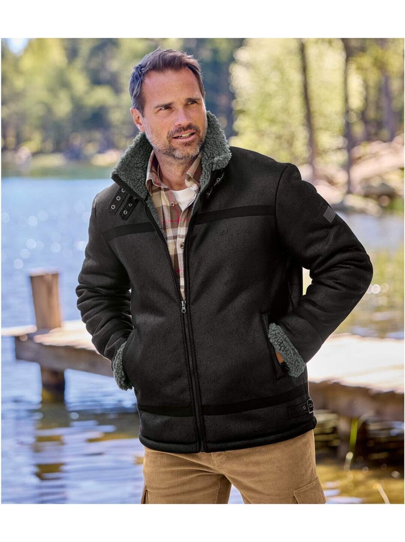 Blouson style bombardier suédine fourré sherpa   - atlas for men Noir - Kiabi