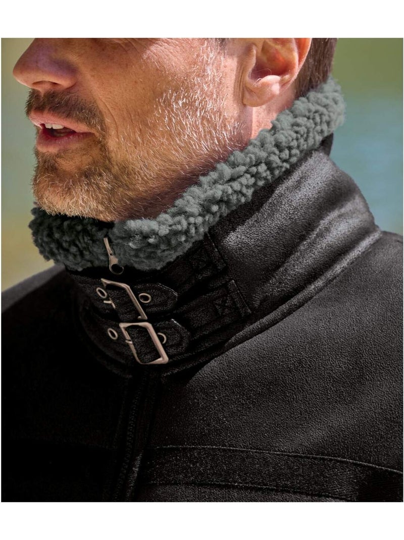 Blouson style bombardier suédine fourré sherpa   - atlas for men Noir - Kiabi