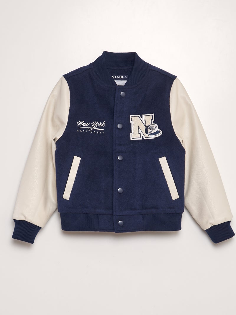 Blouson style campus bi-matière Bleu - Kiabi