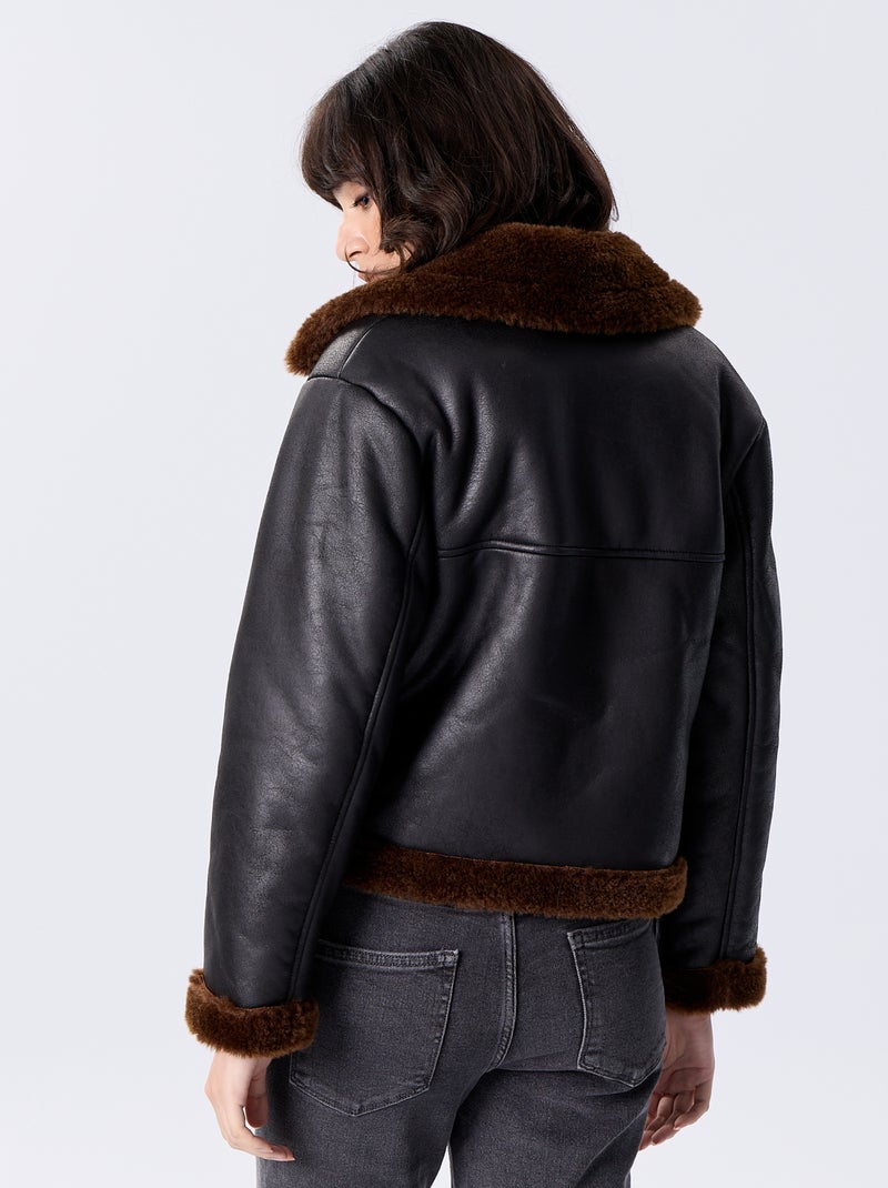 Blouson style peau lainée Marron - Kiabi
