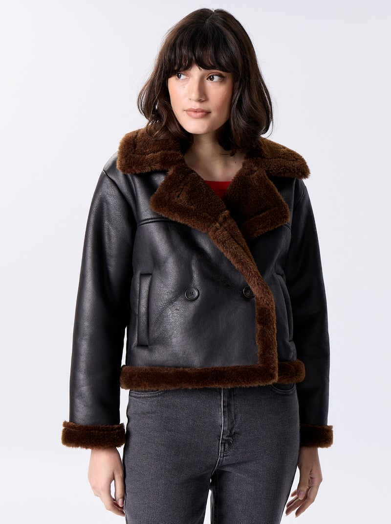 Blouson style peau lainée Marron - Kiabi