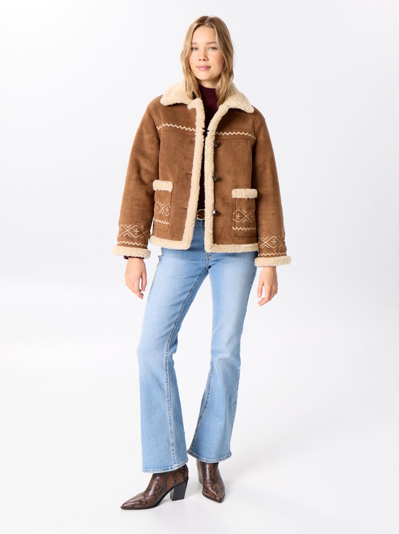 Blouson style peau lainée Marron - Kiabi