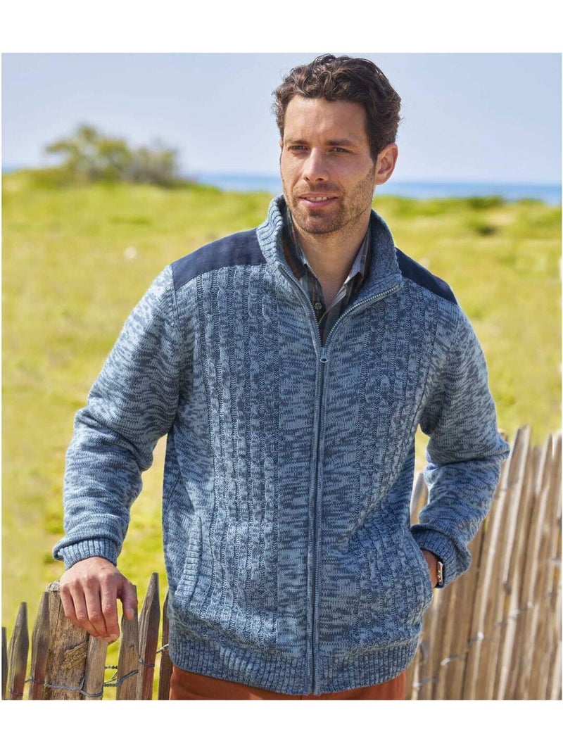 Blouson Tricot Doublé Polaire   - ATLAS FOR MEN Bleu - Kiabi
