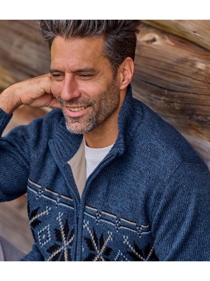 Blouson tricot jacquard doublé polaire   - atlas for men Bleu - Kiabi