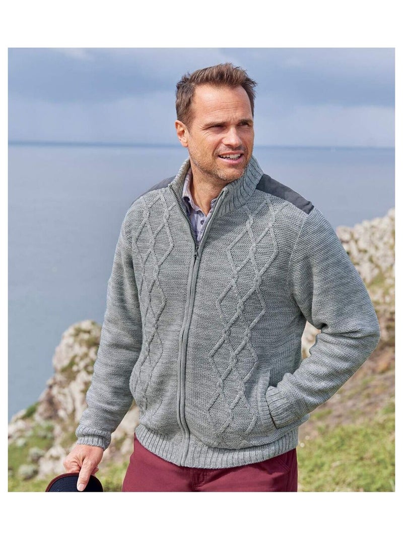 Blouson Tricot Zippé Doublé Polaire  - ATLAS FOR MEN Gris - Kiabi