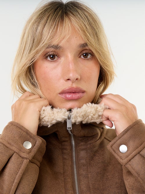 Blouson type peau lainée façon aviateur - Kiabi