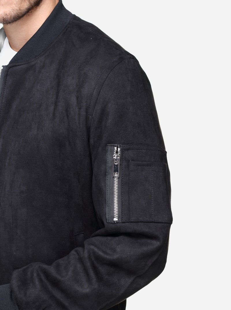 Blouson uni en suédine - Frilivin Noir - Kiabi