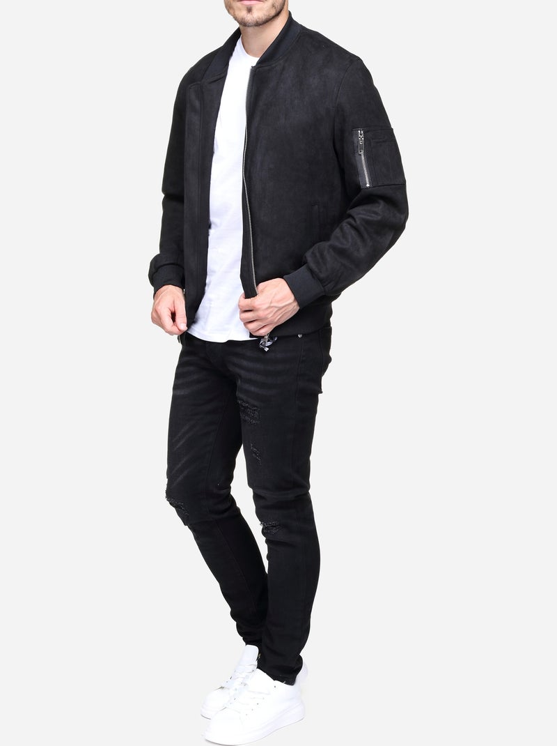 Blouson uni en suédine - Frilivin Noir - Kiabi