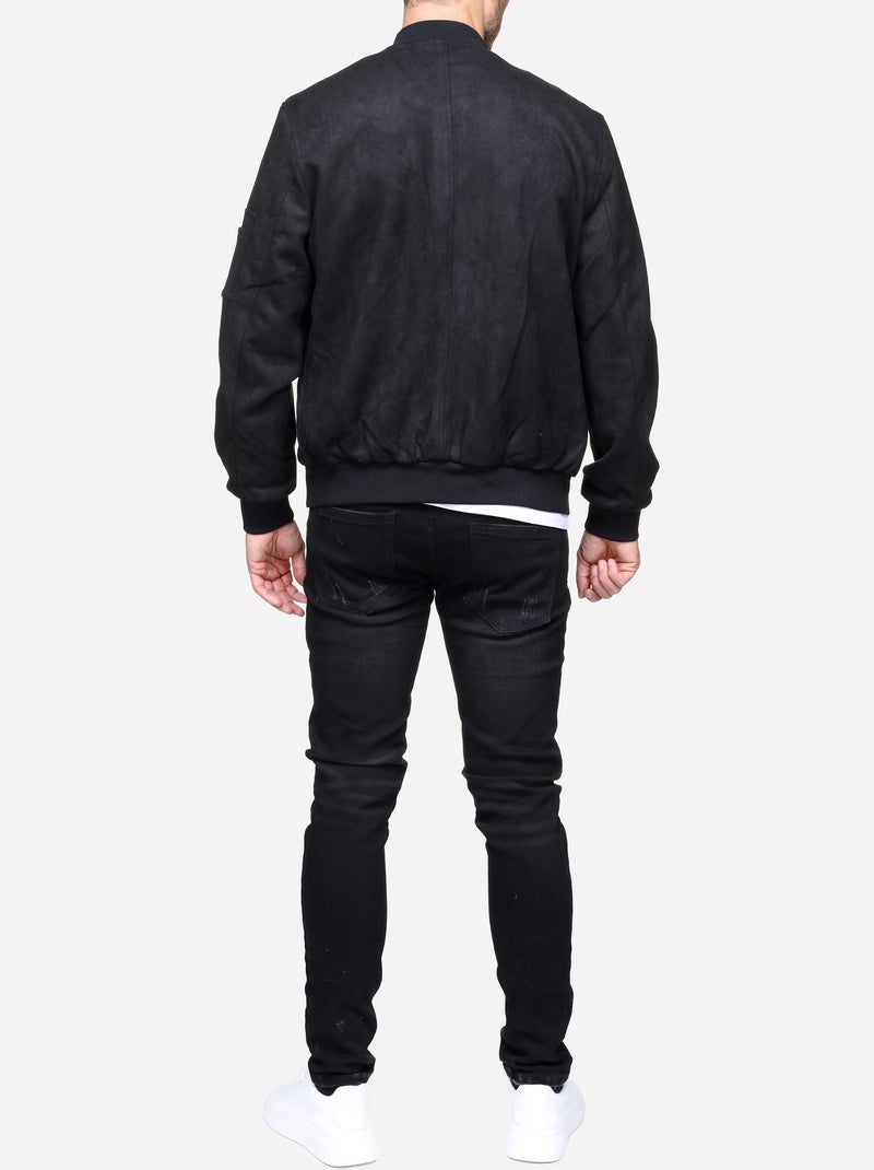 Blouson uni en suédine - Frilivin Noir - Kiabi